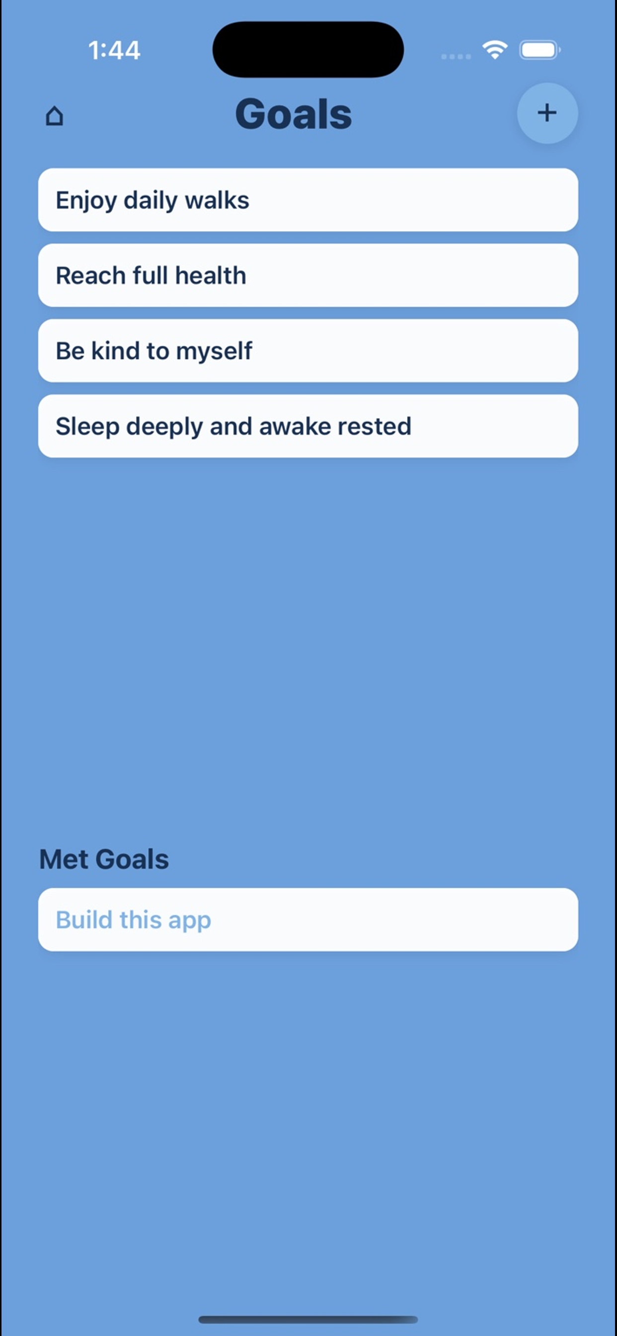 Goals screen showing objectives linked to wins.